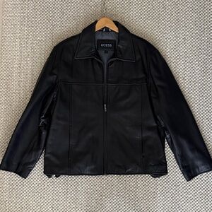 GUESS Black Leather Bomber Jacket